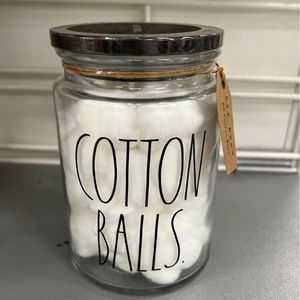 Rae Dunn COTTON BALLS Glass Jar With Wooden Lid, Container 60 Cotton Balls.
